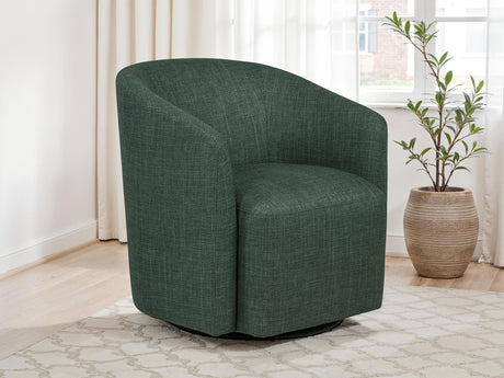 Mossbrook swivel accent chair side angle showing upholstery