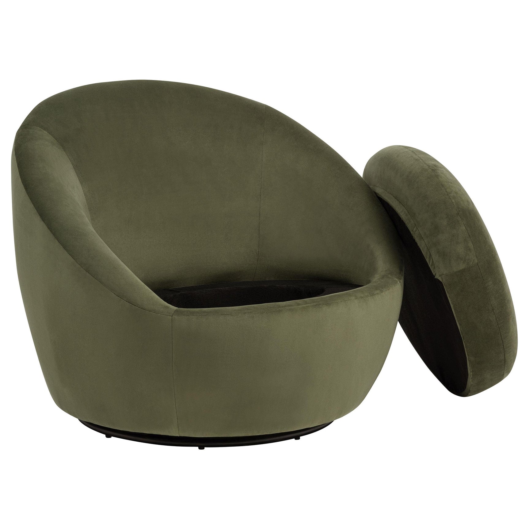 Side angle of Myernick olive velvet swivel accent chair