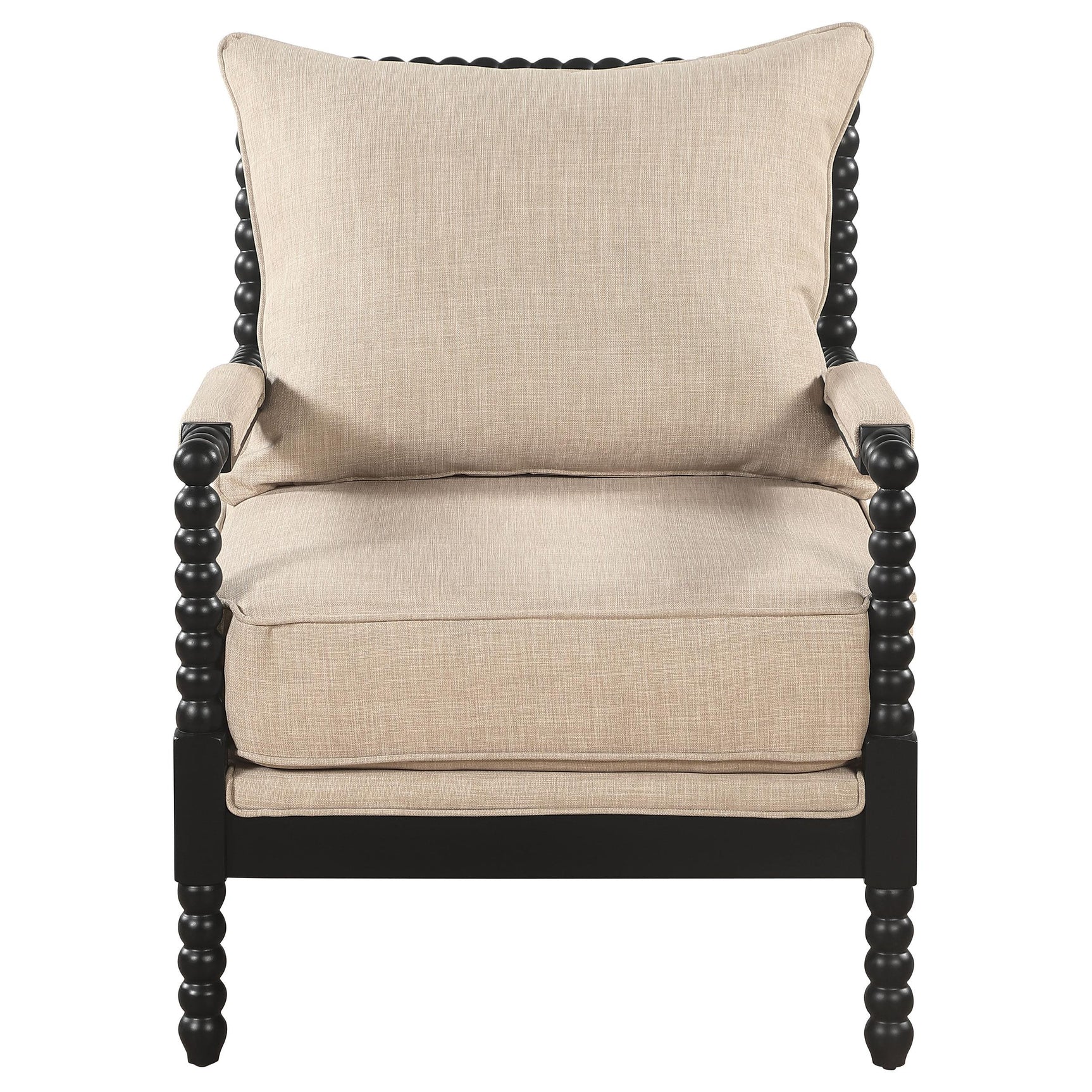 Close-up of textured beige upholstery on Blanchett chair