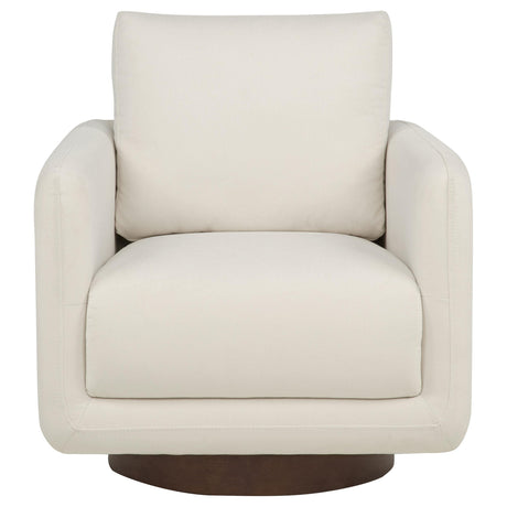 Side view of Iris ivory swivel accent chair