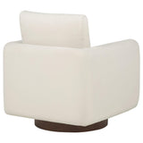 Loose back pillow on ivory accent chair