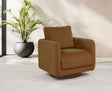 Iris swivel accent chair side profile in rust fabric