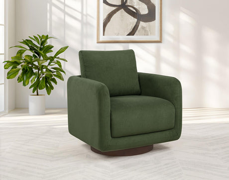 Side view of Iris Matcha fabric swivel accent chair