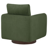 Iris Accent Chair in matcha fabric with swivel wood base