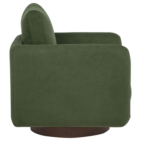 Iris Accent Chair in matcha fabric with swivel wood base