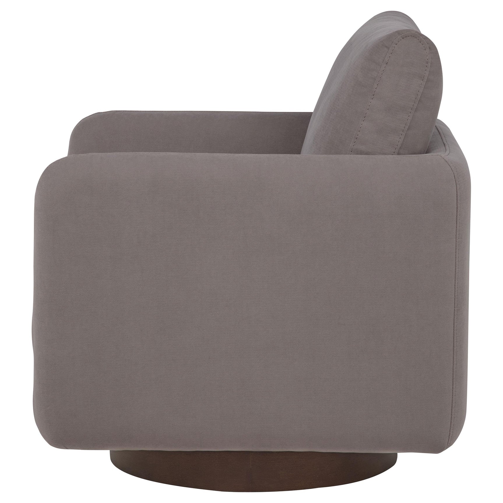 Back view of Iris swivel accent chair with tight foam back cushion