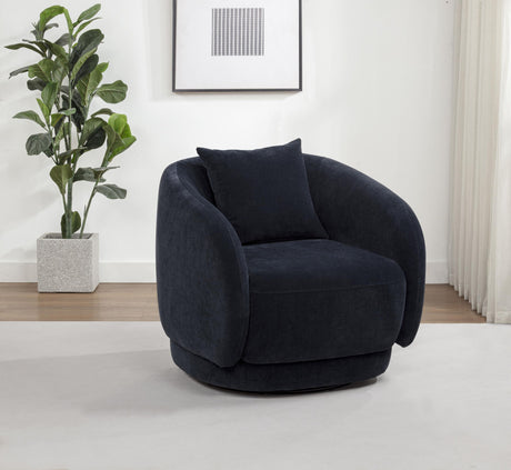 Arnaud accent chair close-up of navy chenille fabric