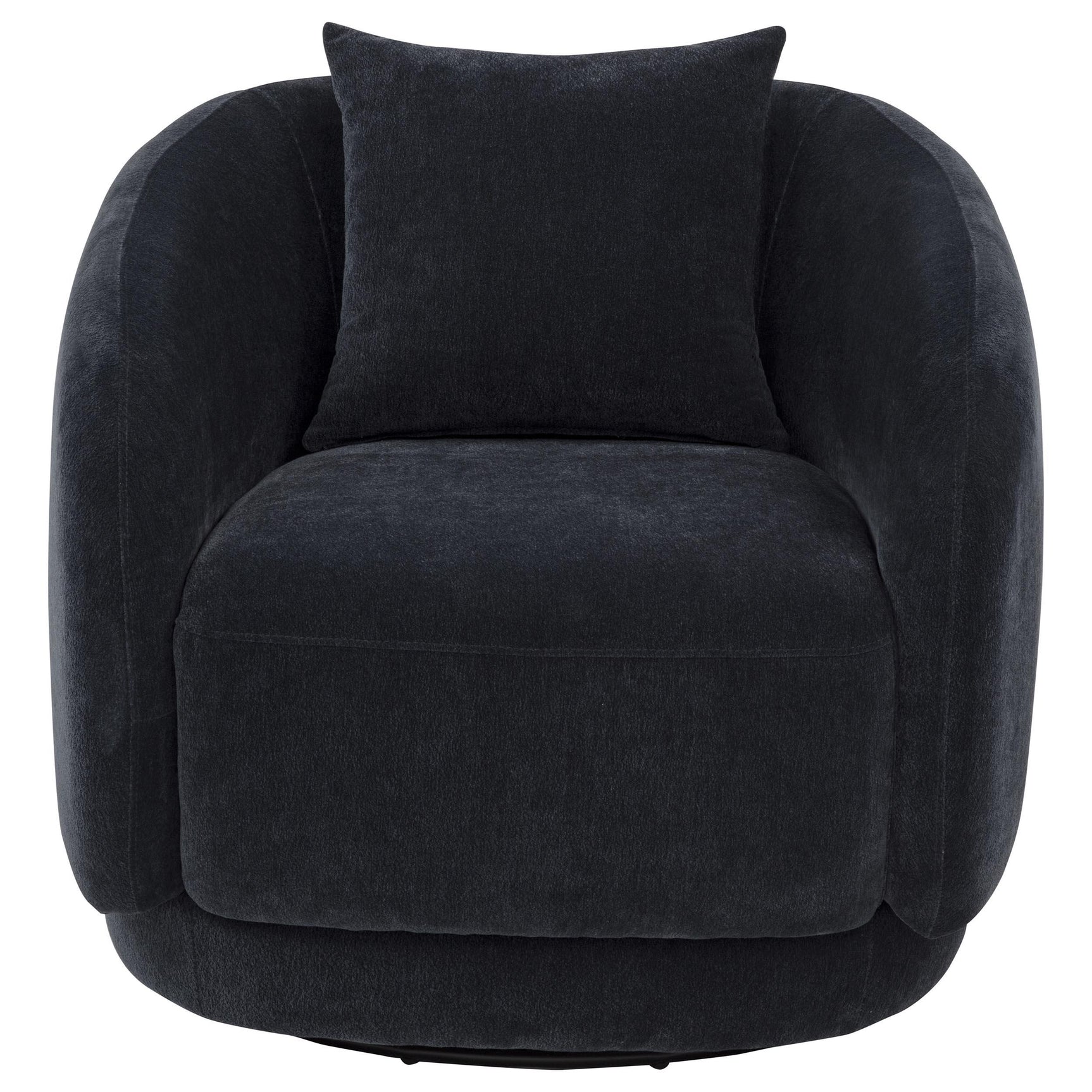 Side view of Arnaud swivel accent chair showing rounded arms