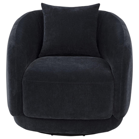 Side view of Arnaud swivel accent chair showing rounded arms