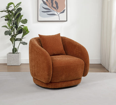 Arnaud swivel accent chair side profile in burnt orange chenille