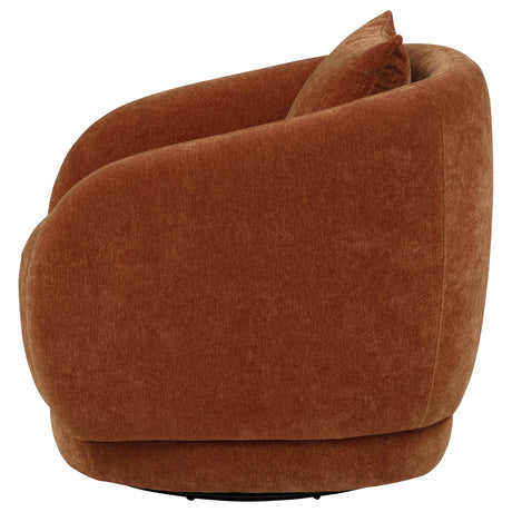 Metal swivel base of Arnaud chenille accent chair