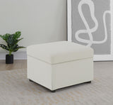 Close-up of hydraulic lift mechanism on beige ottoman