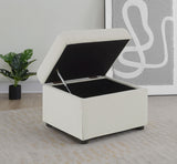 Side view of Winter storage ottoman upholstery and legs