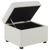Inside hydraulic lift storage compartment of ottoman