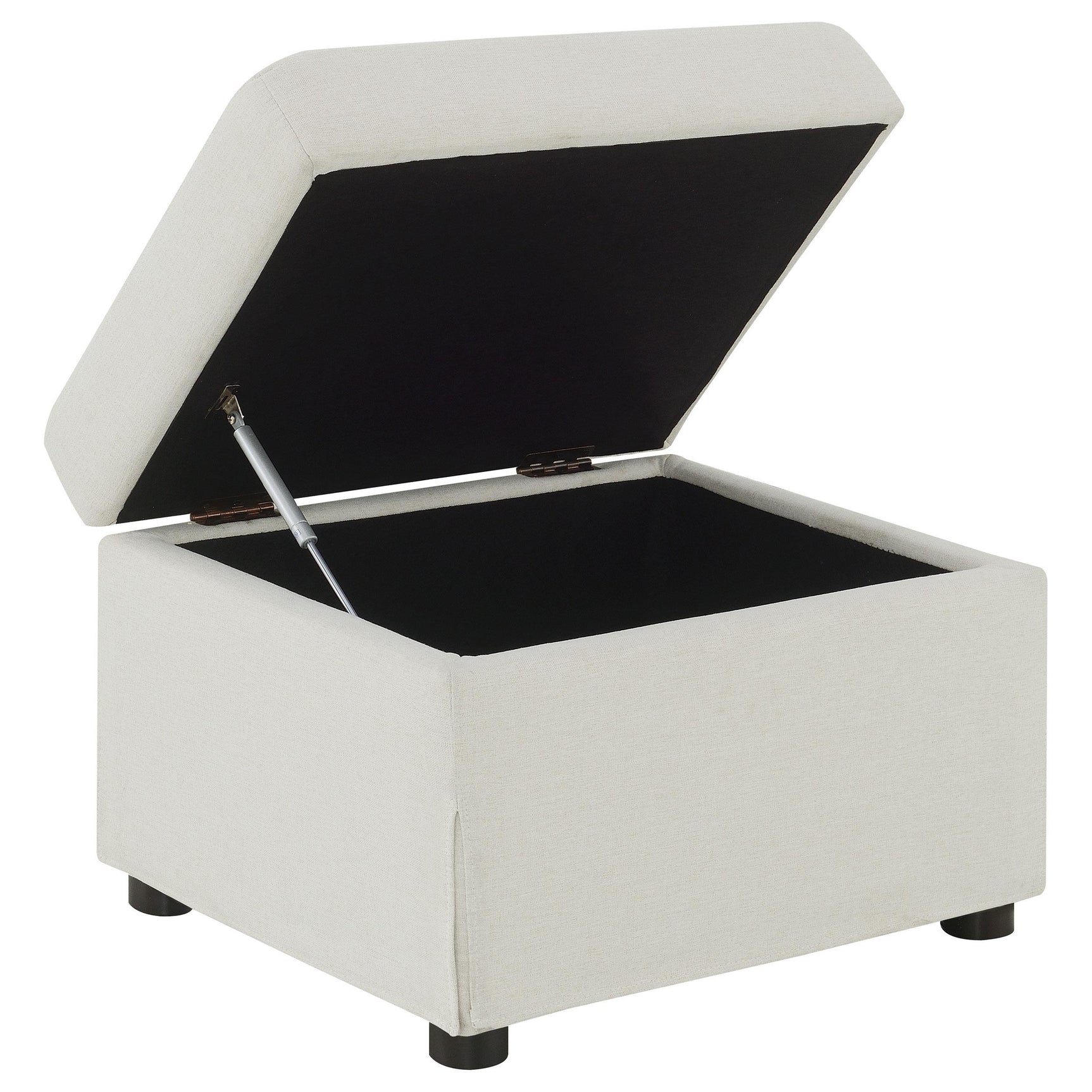 Inside hydraulic lift storage compartment of ottoman
