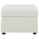 Back view of Winter beige upholstered ottoman