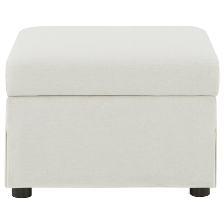 Back view of Winter beige upholstered ottoman