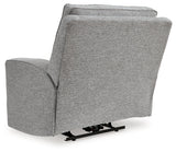 reclining view of Biscoe Pewter Textured Nuvella Power Recliner recliner