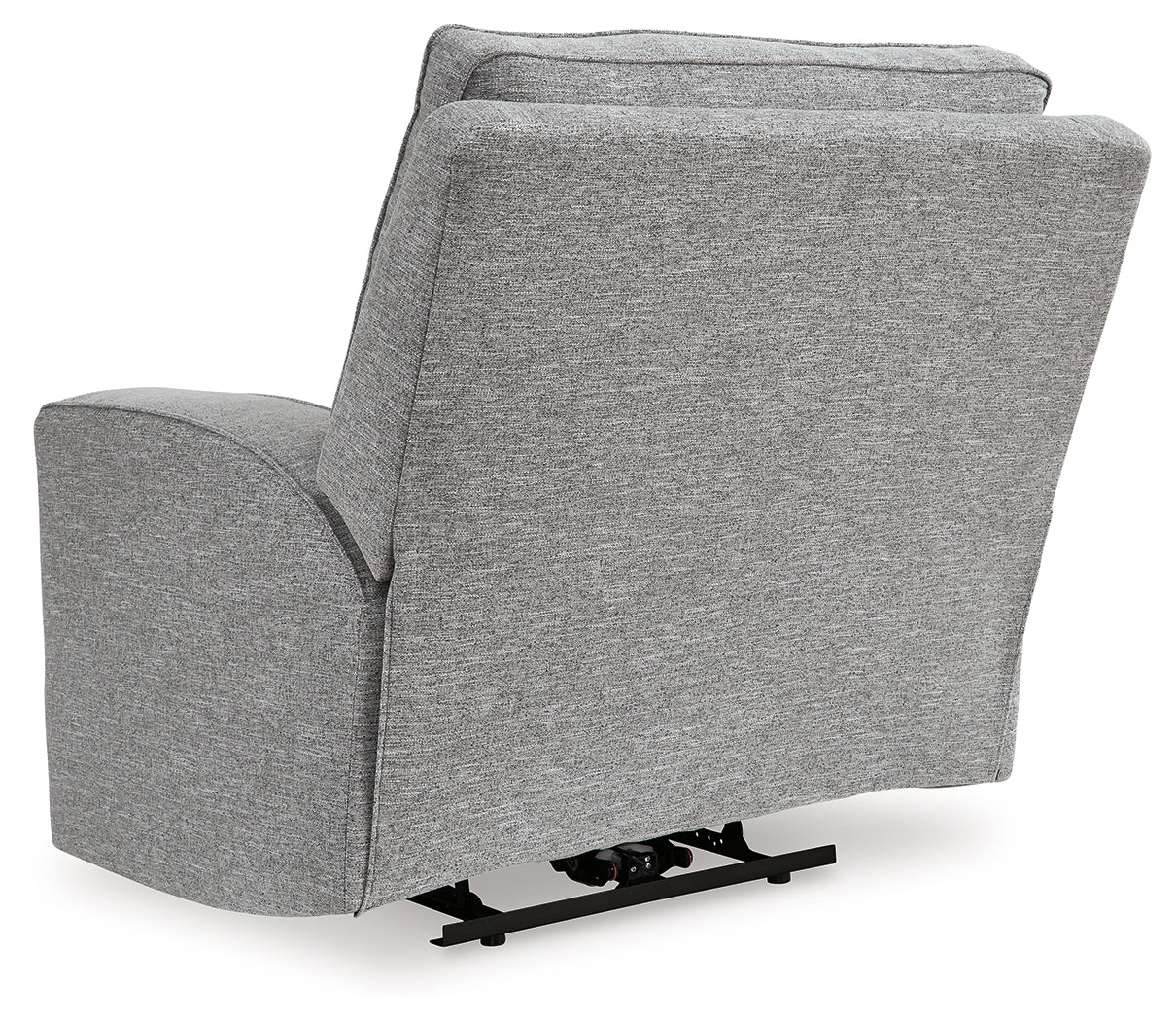 reclining view of Biscoe Pewter Textured Nuvella Power Recliner recliner