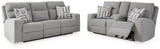 Side angle of Biscoe Pewter power reclining sofa