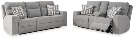 Side angle of Biscoe Pewter power reclining sofa