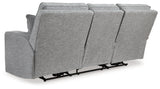 Biscoe Pewter Textured Nuvella Power Reclining Sofa back view