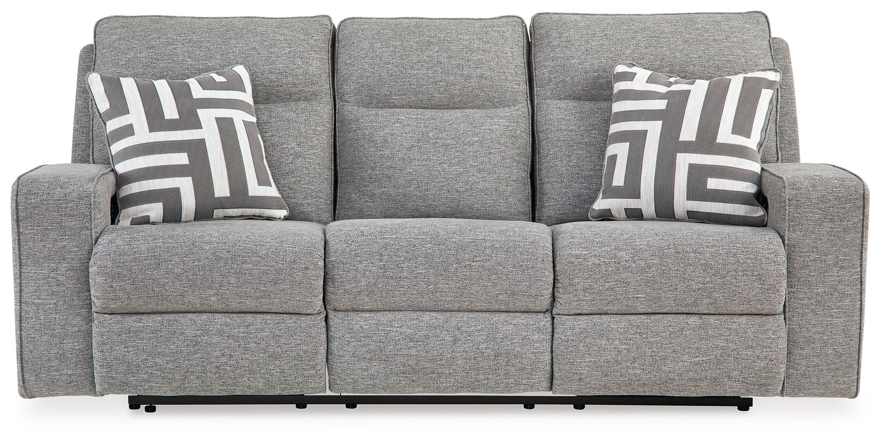 Biscoe Pewter Textured Nuvella Power Reclining Sofa head-on side view