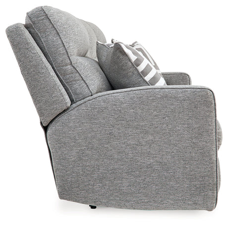 Biscoe Pewter Textured Nuvella Power Reclining Sofa side profile
