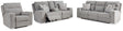 Biscoe pewter loveseat angled side view