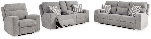 Biscoe pewter loveseat angled side view