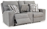 Biscoe Loveseat showing reclining extended ottoman