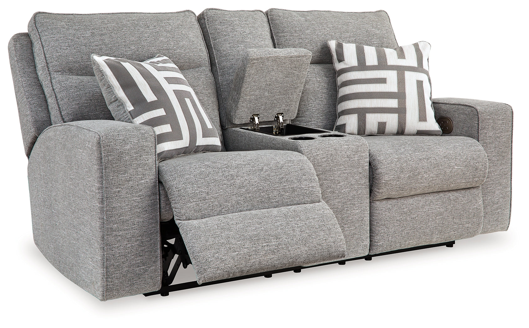 Biscoe Loveseat showing reclining extended ottoman