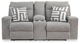 Head-on view of Biscoe Power Reclining Loveseat with adjustable headrest