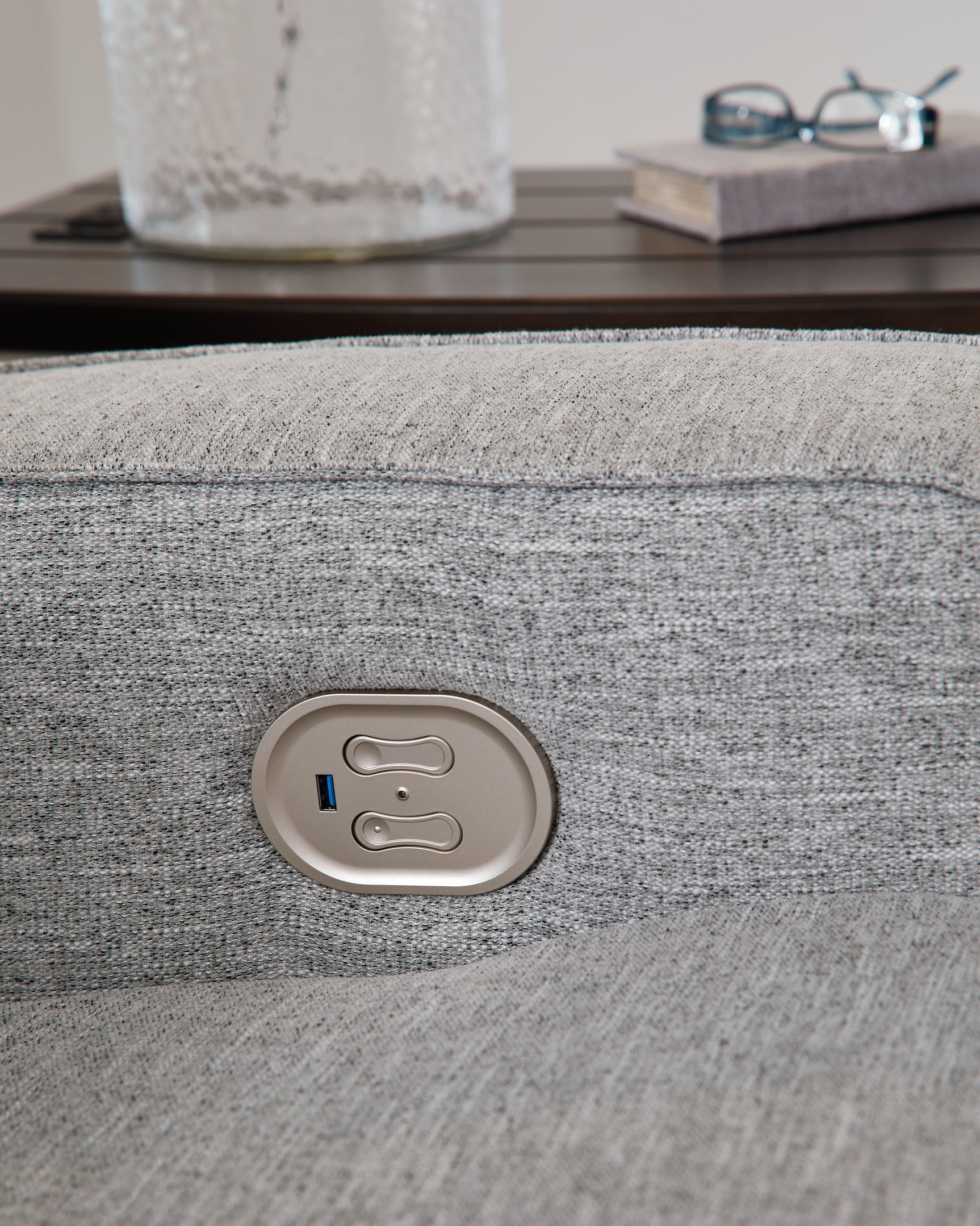 Biscoe sofa USB charging port close-up