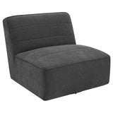 Cobie Armless Swivel Chair side profile showing metal base and upholstery