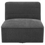 Cobie Upholstered Armless Swivel Chair angled side view showing seat and back cushions