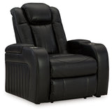side angle of Caveman Den Midnight Faux Leather Power Recliner