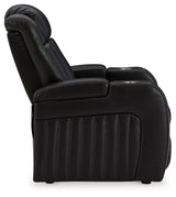 side profile of Caveman Den Midnight Faux Leather Power Recliner