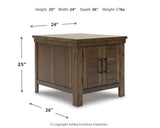 Moriville Grayish Brown Coffee Table with 1 End Table — dimension illustration