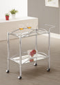 Shadix serving cart with chrome frame and glass top, front view