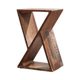 Lily Geometric Accent Table Natural - Side view highlighting tapered metal legs and wood grain