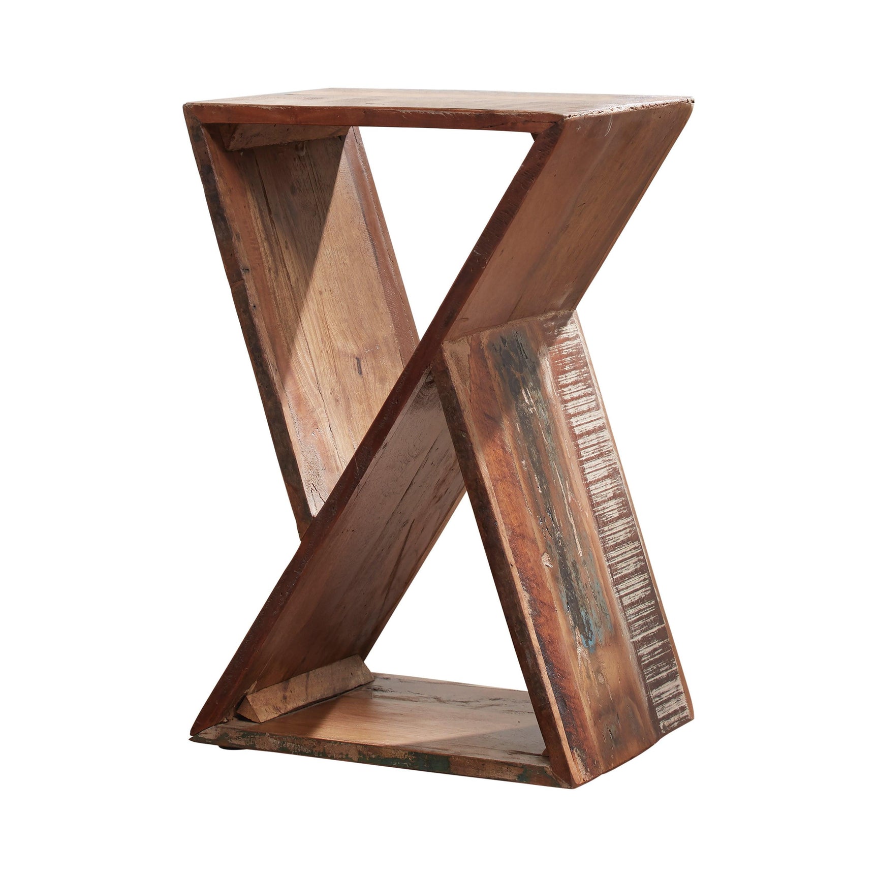 Lily Geometric Accent Table Natural - Side view highlighting tapered metal legs and wood grain