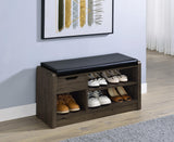 Arrington Storage Bench Smoked Oak side angle showing drawer