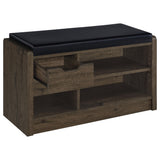 Arrington Storage Bench open drawer and adjustable shelf detail