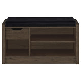 Arrington Storage Bench black leatherette upholstered seat close-up