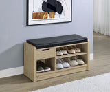 Arrington Storage Bench storage drawer open showing interior