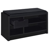Open drawer storage in Arrington bench