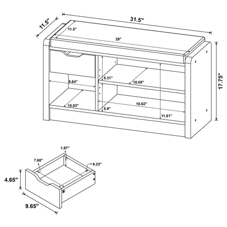 Arrington storage bench angled view with storage compartments