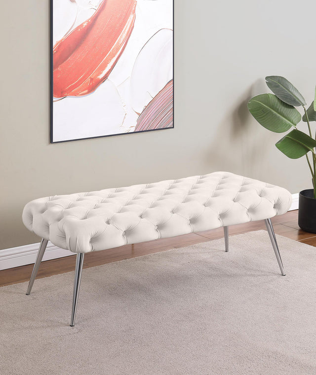 Ella Ivory Upholstered Tufted Bench Side View