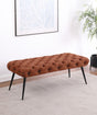 Ella Upholstered Tufted Bench showing metal legs, side angle